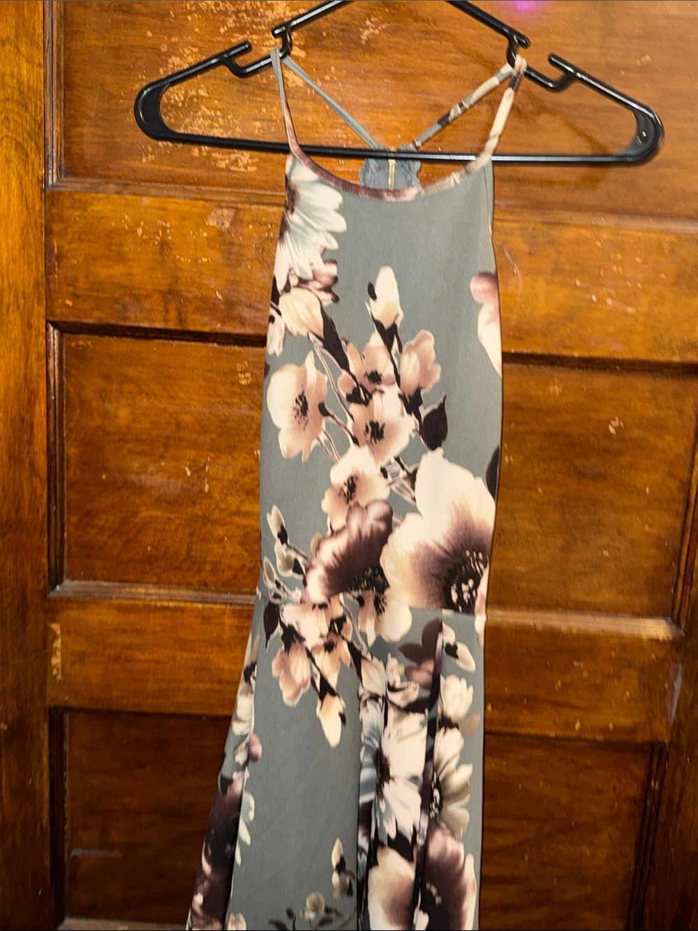 Windsor Gray Floral Halter Maxi Dress with Blush and Cream Flowers